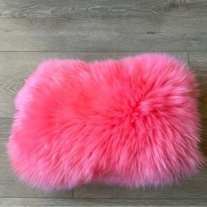 Genuine Shearling Fur Dyed Pink Fluffy Small Pillow